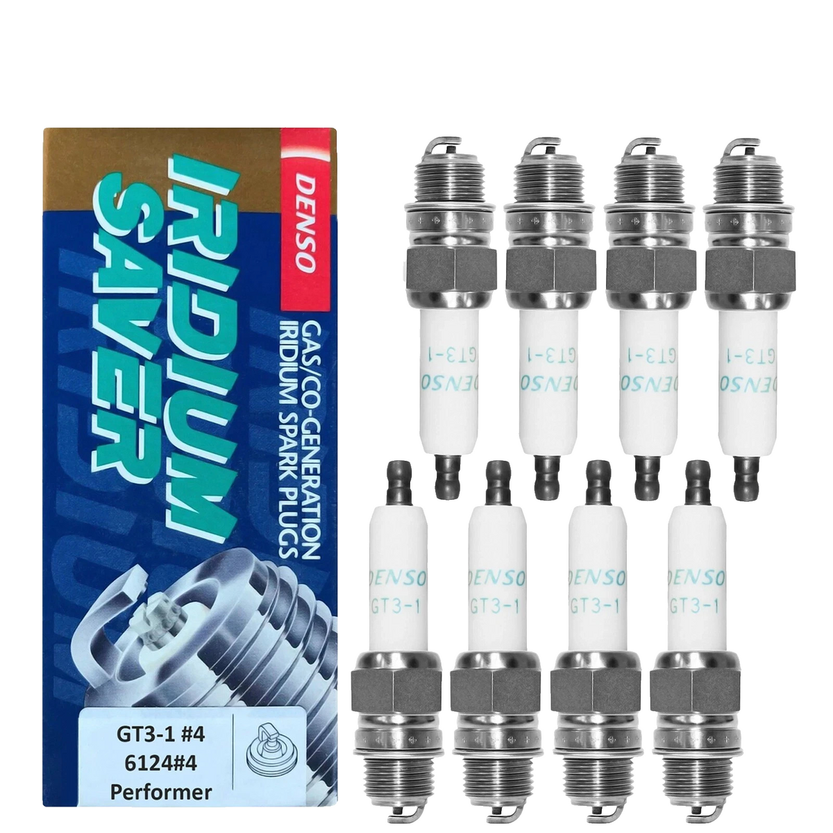 Eight Denso 6124 GT3-1 #4 iridium spark plugs