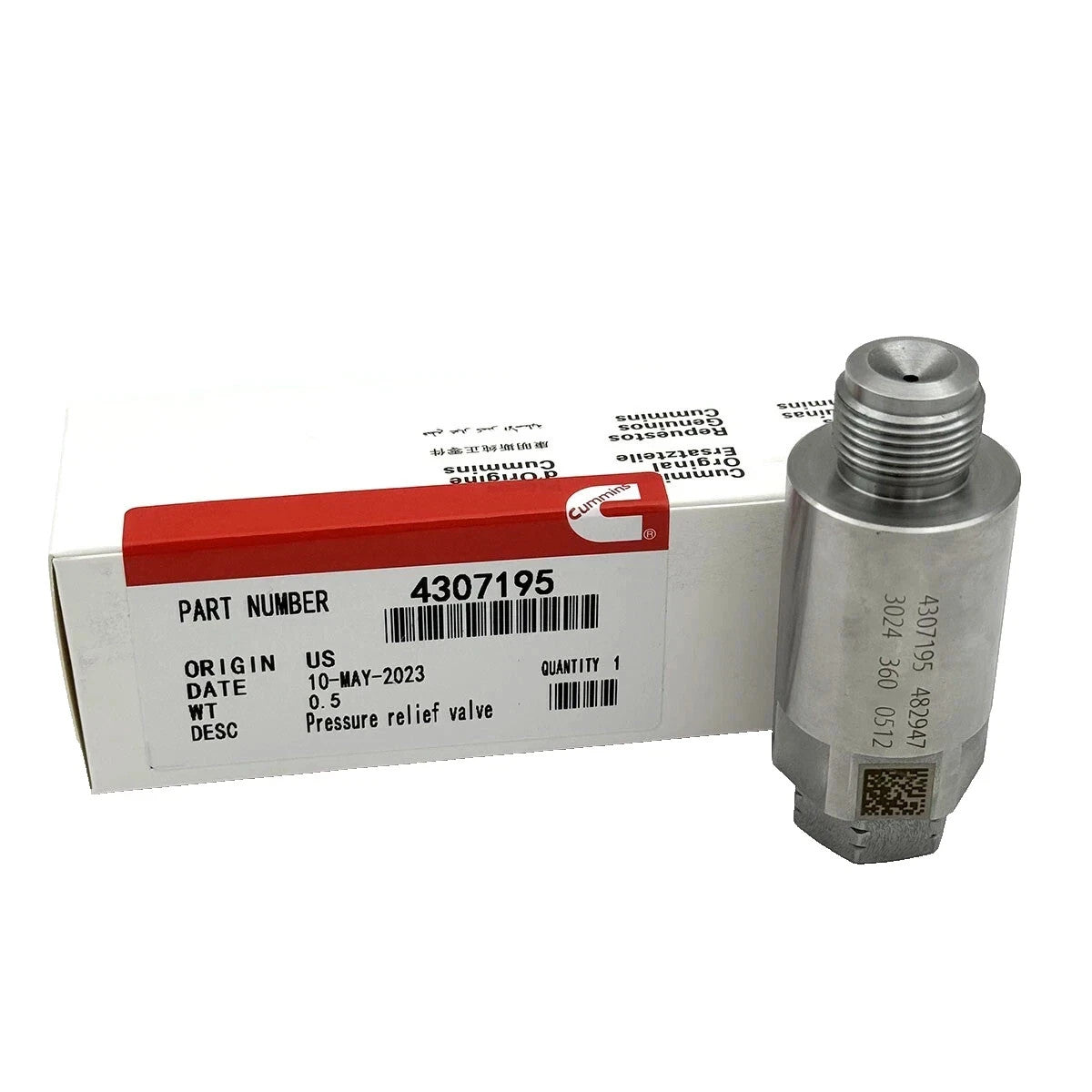 Cummins pressure relief valve 4307195 valve label close-up